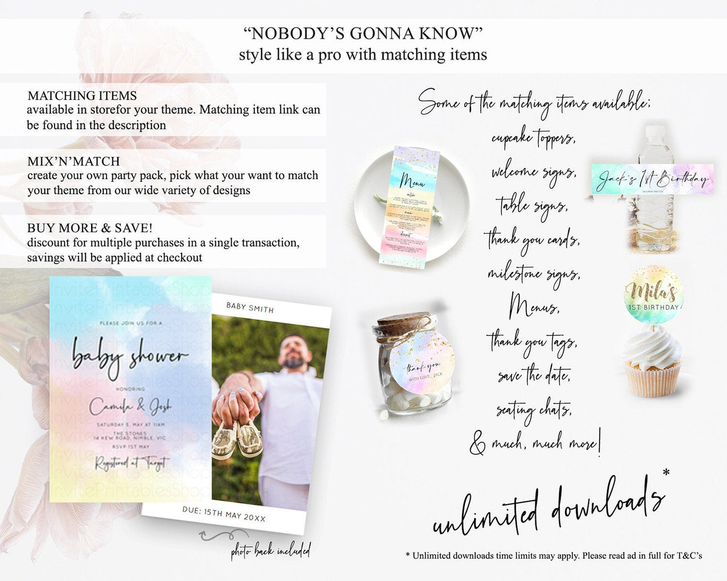 Pastel Baby Shower Invitation Rainbow Baby Shower Invitation Colorful Pastel Watercolor Invitation Gold Glitter Sprinkles Ombre D10373