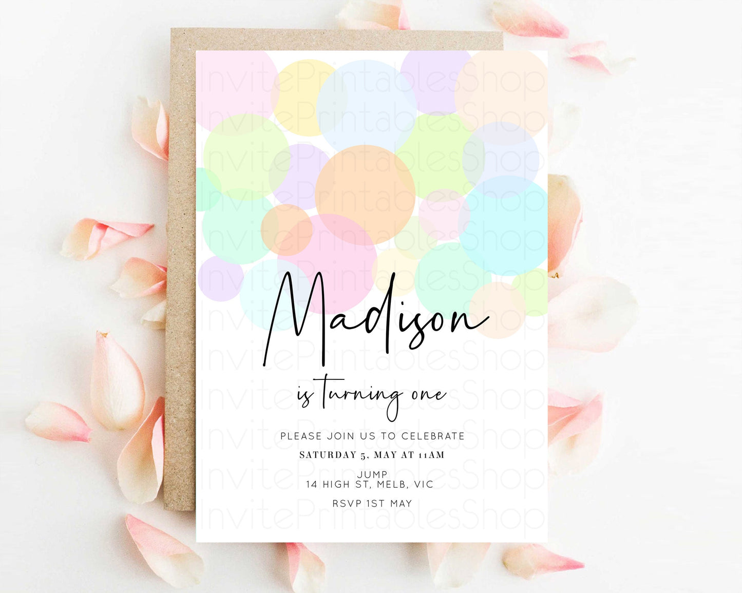 Bubbles Birthday Invitation Rainbow Confetti Invite Pastel Sprinkles Invite Pastel Colorful Art Fun Simple Birthday Invite 1st 2nd 3rd 208