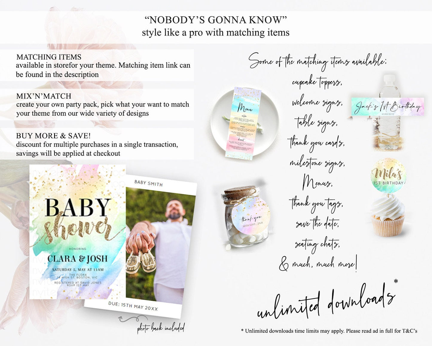 Pastel Baby Shower Invitation Rainbow Baby Shower Invitation Colorful Pastel Watercolor Invitation Gold Glitter Sprinkles Ombre D10259