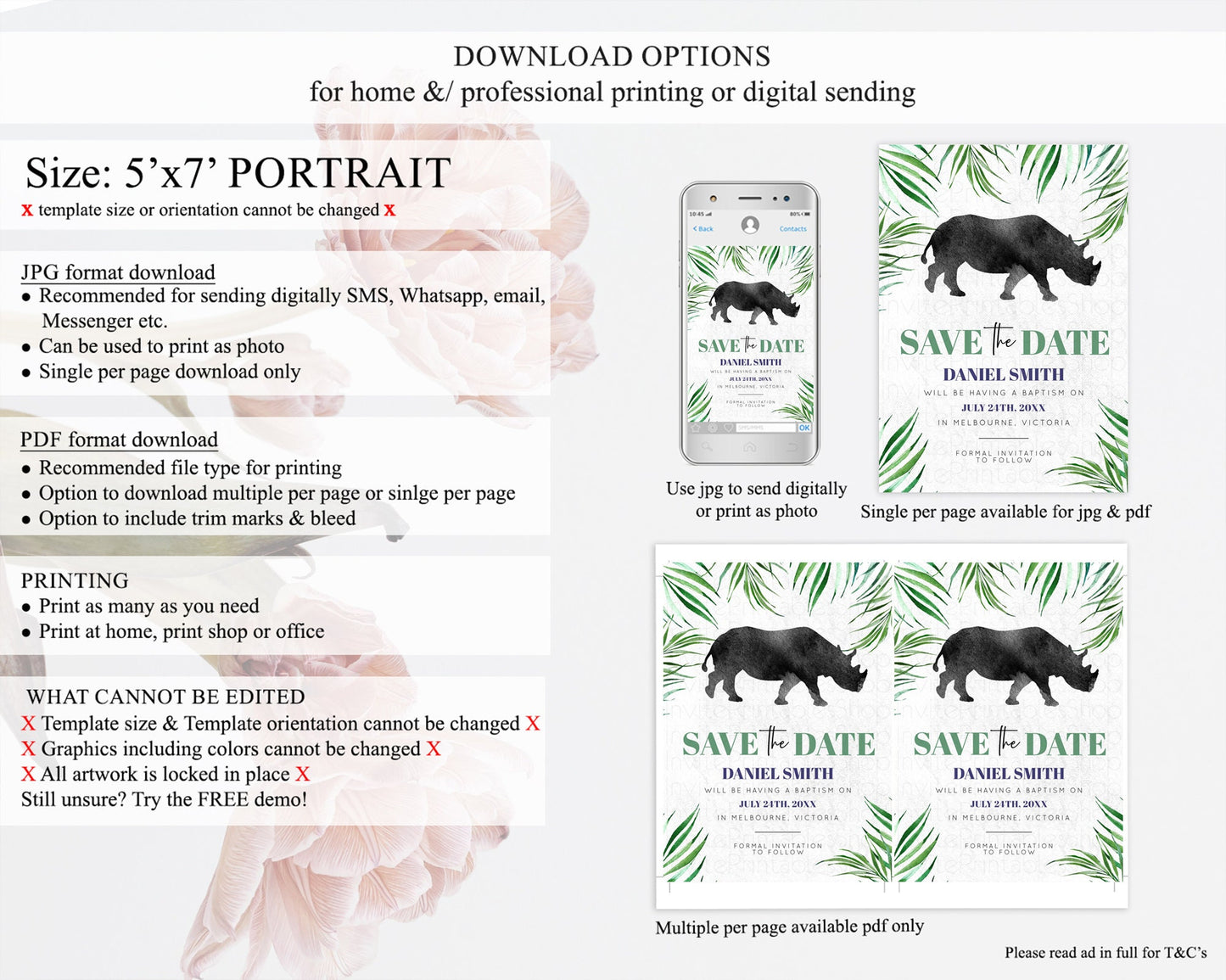 Rhino Save The Date Template Rhino Party Save The Date Safari Adventure Rhino Minimal Theme For 1st Birthday Baptism Baby Shower D10843