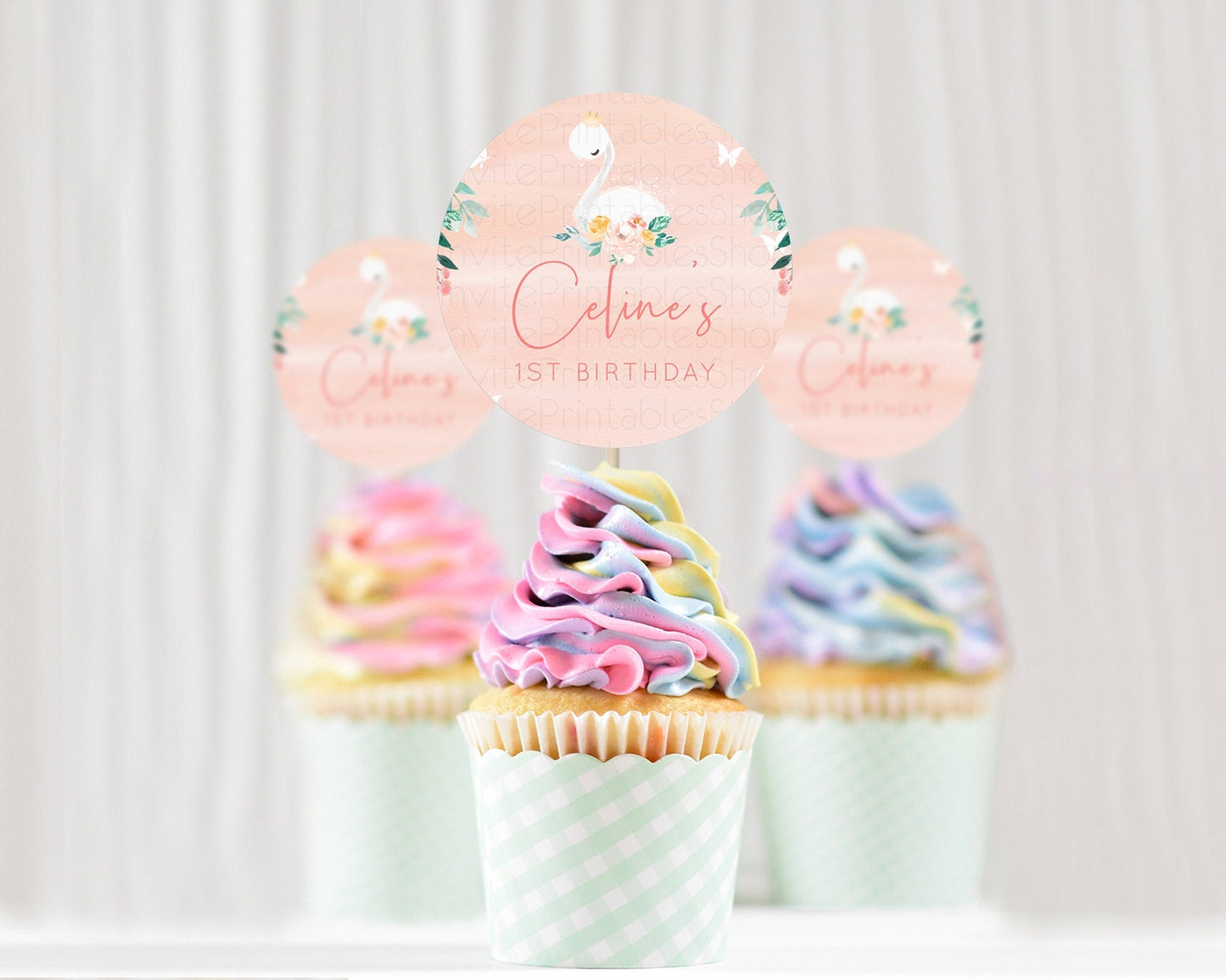 Swan Cupcake Toppers Swan Princess Ballet Cupcake Watercolour Pastel Floral Enchanted Forest Swan Lake Party Decor Secret Garden D10884