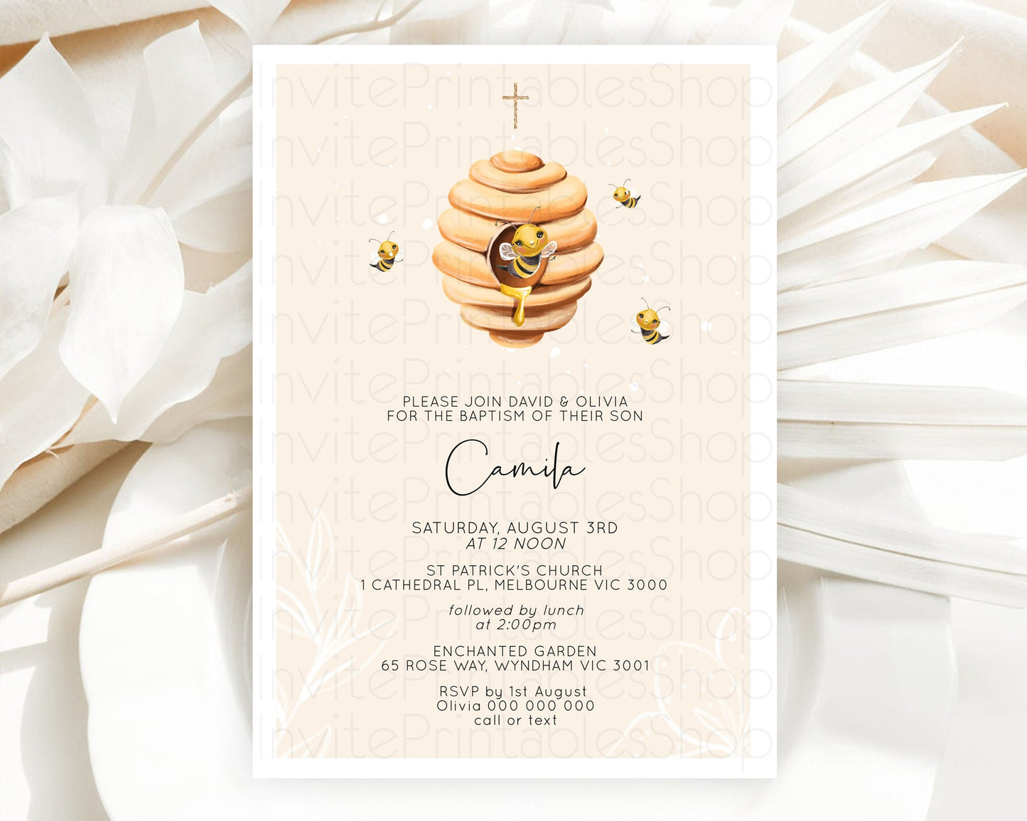 Bee Baptism Invitation Bee Baptism 1st Birthday Invitation Bee Day Beehive Christening Invitation Sweet Honey Bee Party Yellow D10754