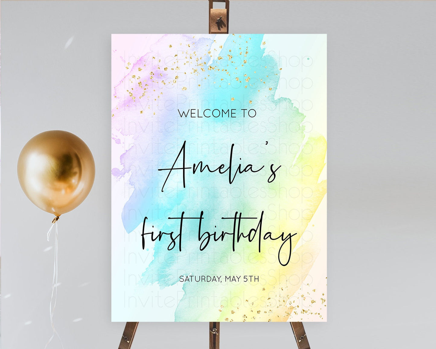 Pastel Welcome Sign Pastel Rainbow Welcome Sign Colorful Rainbow Confetti Watercolor Glitter Pastel First Birthday Welcome Sign D10171