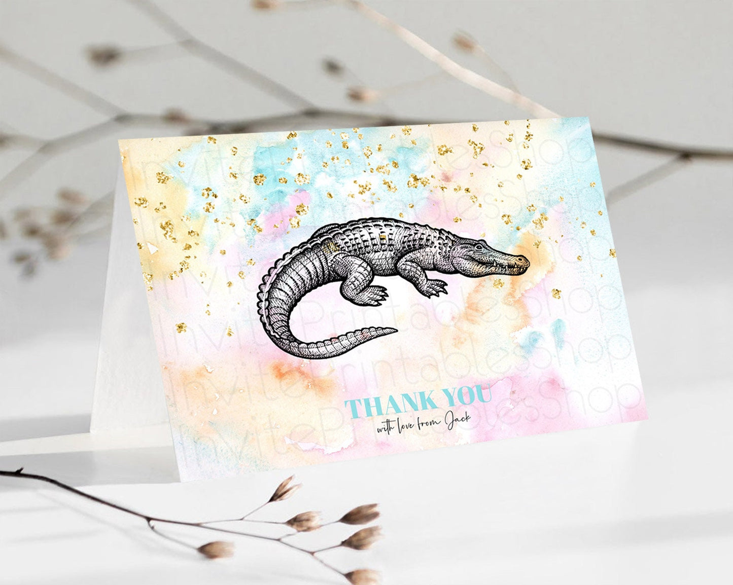 Pastel Croc Thank You Rainbow Gator Thank You Card Colorful Rainbow Croc Birthday Thank You Pastel Gator Teacher Thank You Template D10285