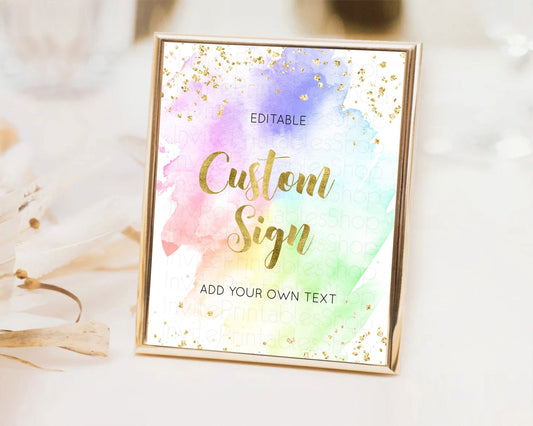Editable Pastel Sign Ombre Table Sign Decor Pastel Ombre Rainbow Watercolor