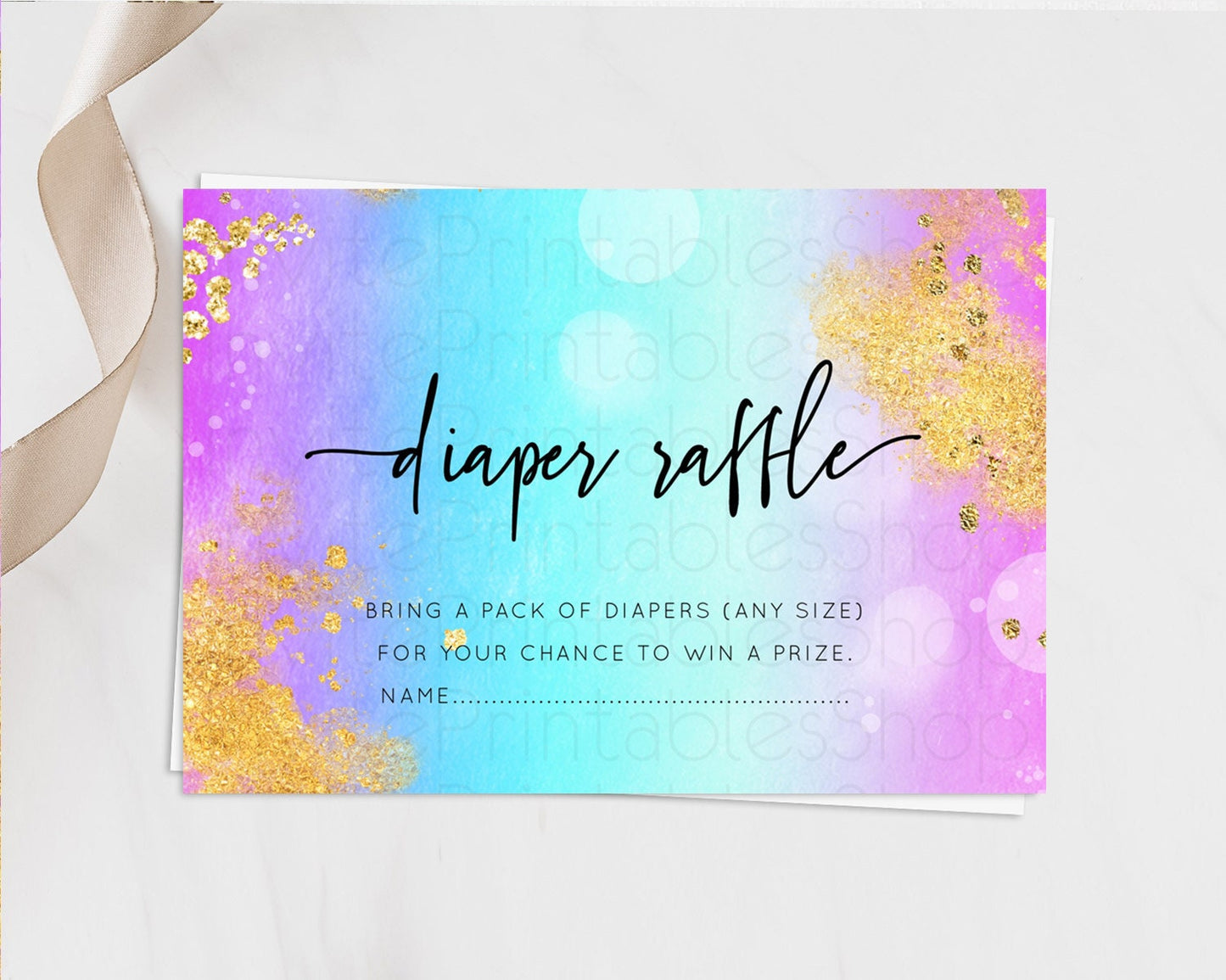 Pastel Diaper Raffle Card Pastel Rainbow Diaper Raffle Insert Colorful Ombre Watercolor Diaper Ticket Confetti Glitter Raffle Game D10564