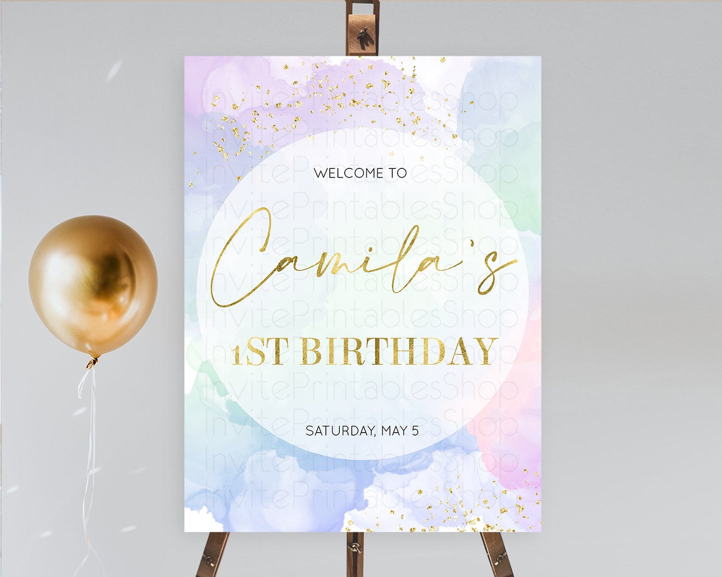 Pastel Welcome Sign Pastel Rainbow Welcome Sign Colorful Rainbow Confetti Watercolor Glitter Pastel First Birthday Welcome Sign D10624