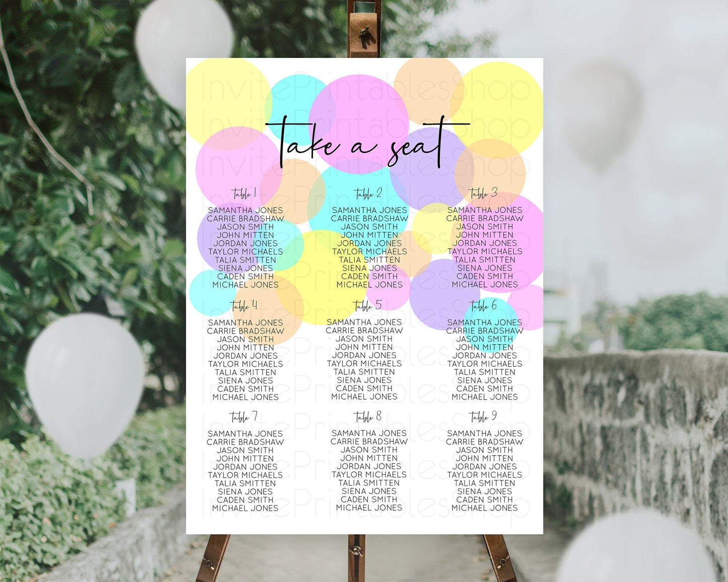 Pastel Seating Chart Pastel Confetti Seating Chart Bubbles Sprinkles Seating Sign Colorful Rainbow Decor Confetti Seating Board D10406