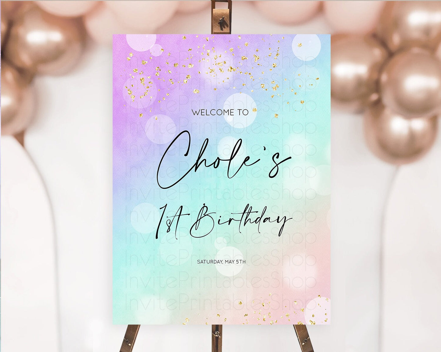 Pastel Welcome Sign Pastel Rainbow Welcome Sign Colorful Rainbow Confetti Watercolor Glitter Pastel First Birthday Welcome Sign D10618