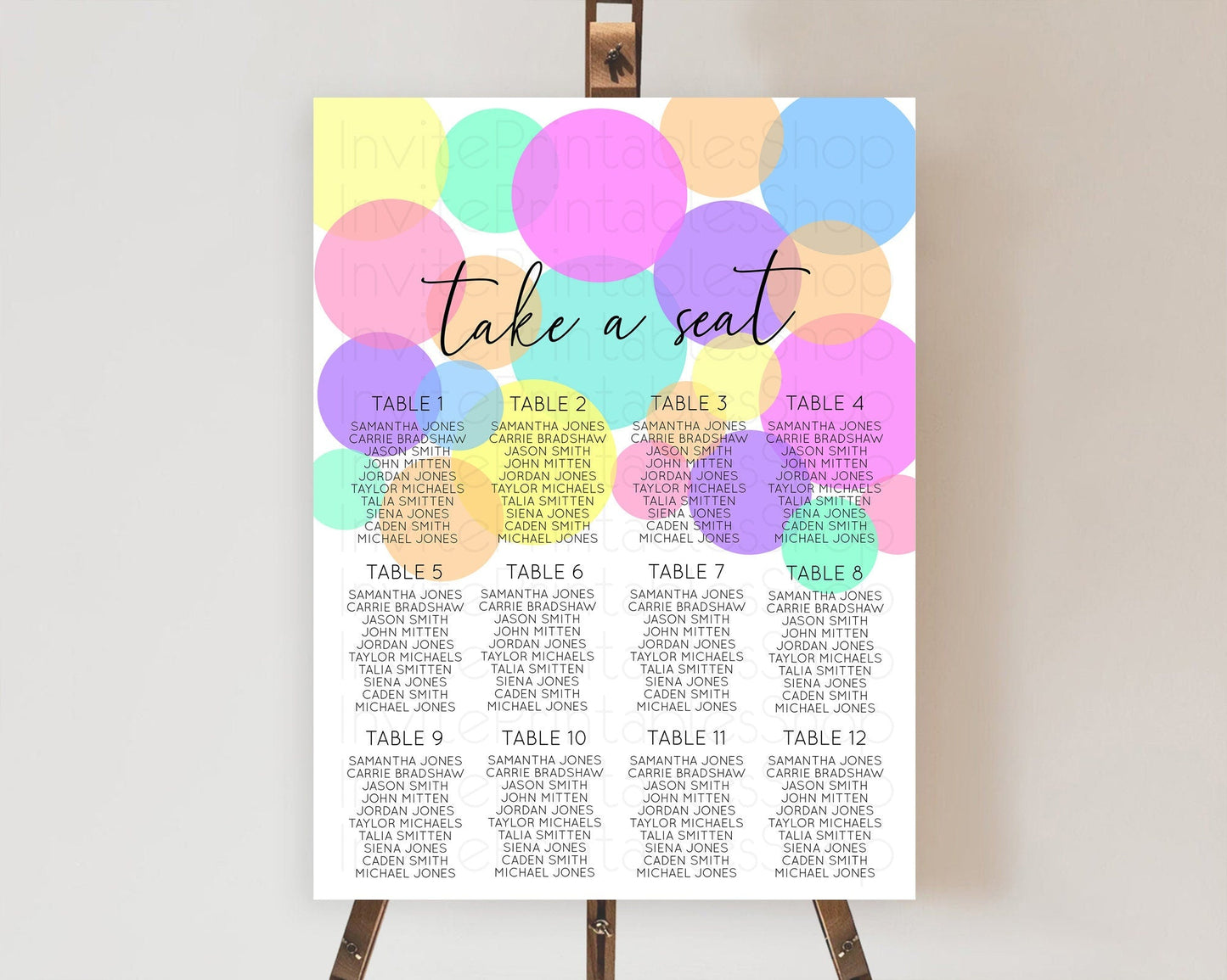 Pastel Seating Chart Pastel Confetti Seating Chart Bubbles Sprinkles Seating Sign Colorful Rainbow Decor Confetti Seating Board D10888