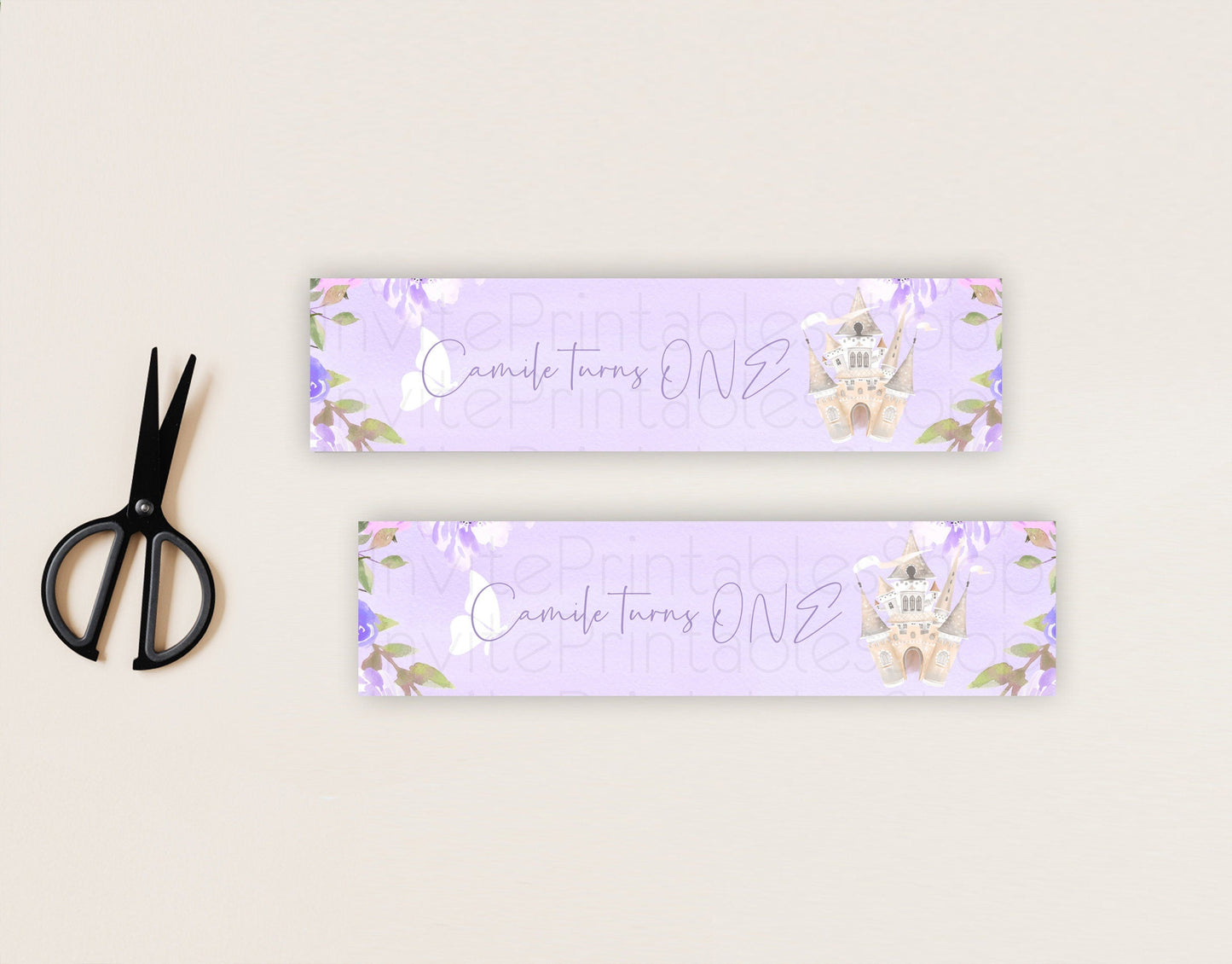 Princess Water Label Template Secret Garden Enchanted Castle Pastel Floral Royal Party Decor For 1st Birthday Baptism Baby Shower D10339