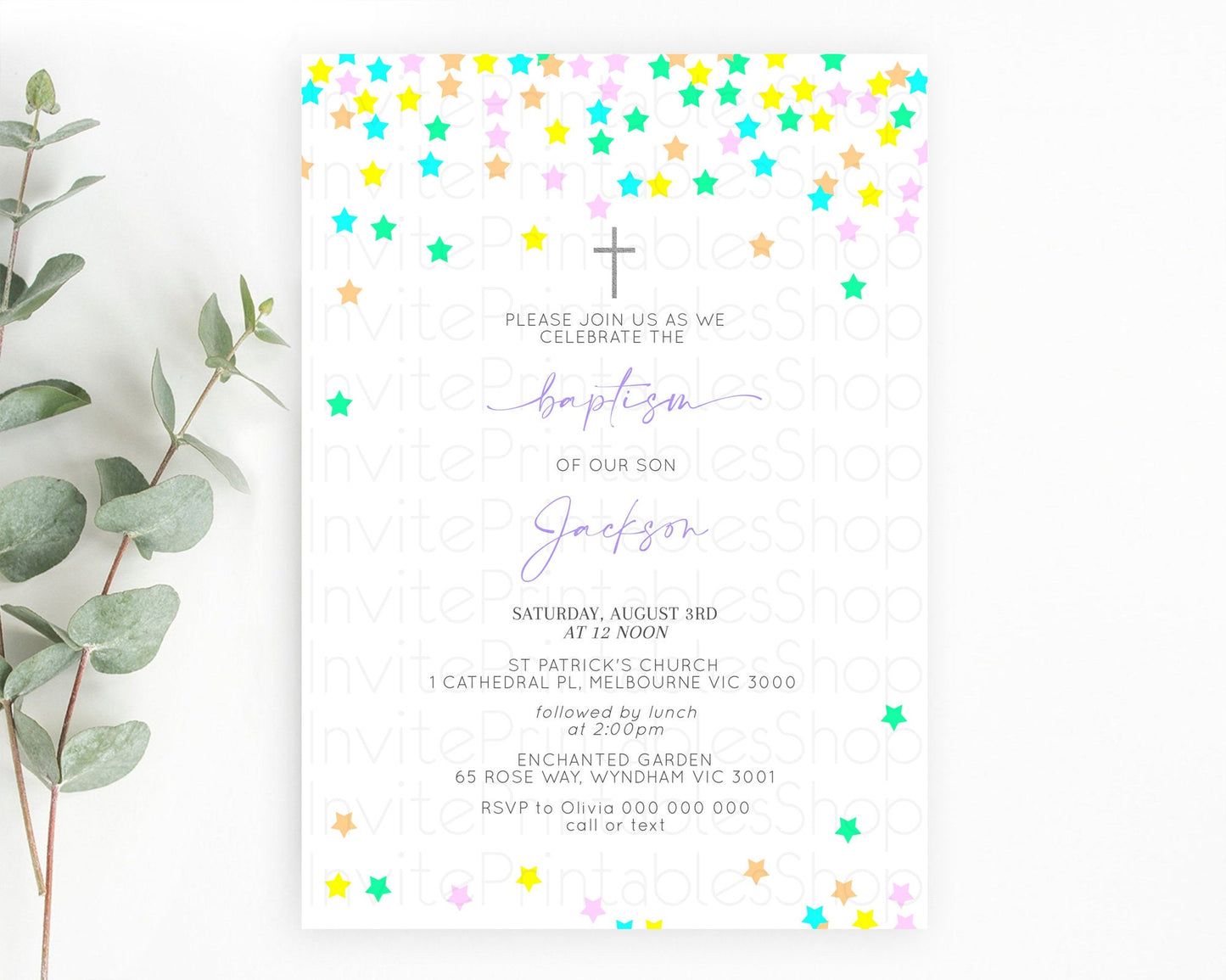 Star Baptism Invitation Pastel Stars Baptism 1st Birthday Invitation Rainbow Colors Confetti Twinkle Little Star Christening Invite D10395