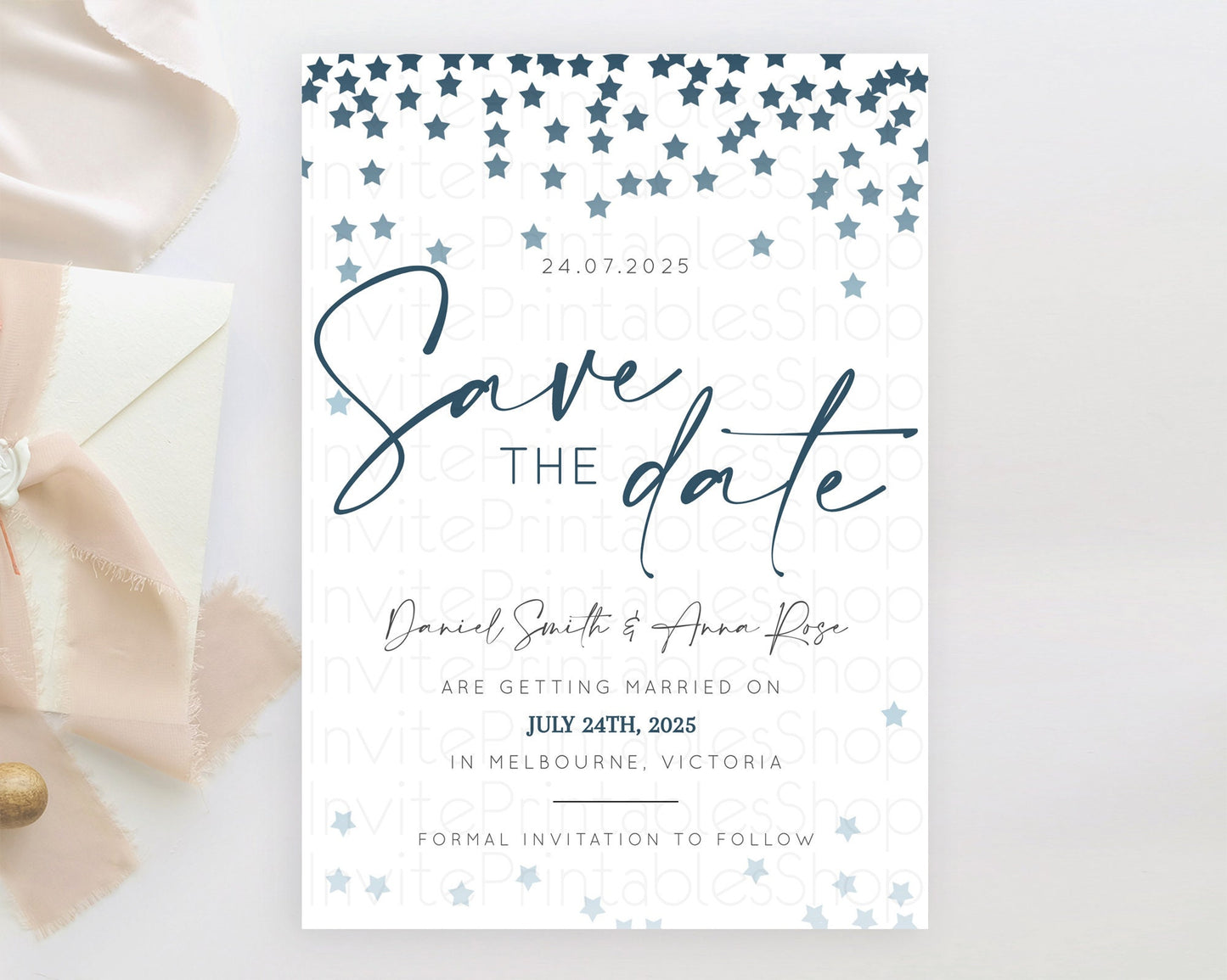 Twinkle Stars Save The Date Template Pastel Twinkle Little Star Party Shooting Star Confetti Sprinkles Birthday Baptism Baby Shower D10308