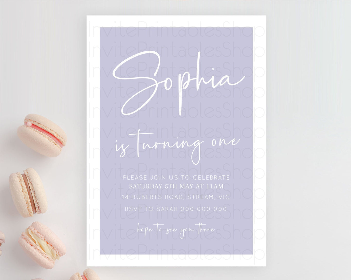 Purple Birthday Invitation Plain Purple Invites Minimalist Invitation Pastel Purple Invitation Modern Invites 2nd 1st First Birthday D10942