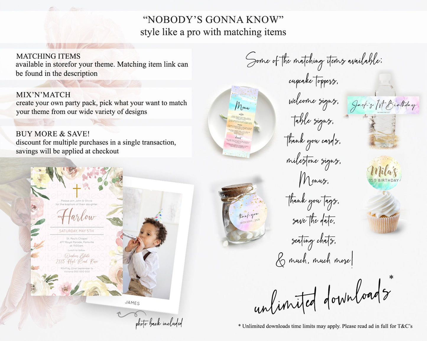 Secret Garden Baptism Invitation Wildflower Baptism Birthday Invite Pastel Flowers Christening Invite Enchanted Garden Boho Floral  D10192