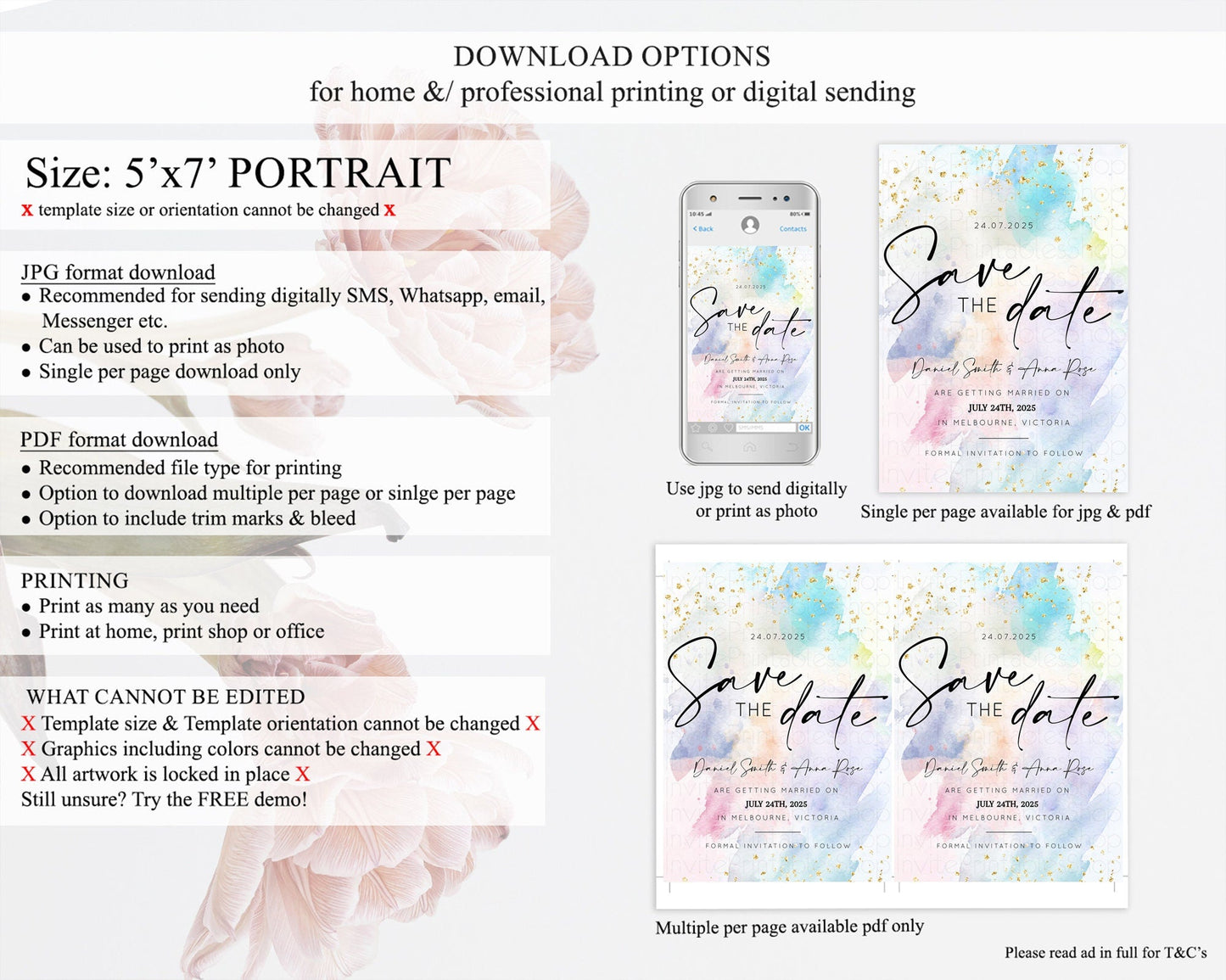 Pastel Save The Date Template Pastel Ombre Rainbow Watercolor Colorful Party For Birthday Baptism Baby Shower Wedding Bridal Shower D10420
