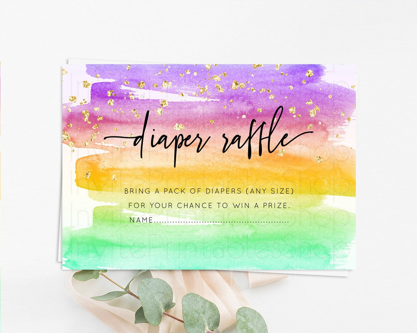 Pastel Diaper Raffle Card Pastel Rainbow Diaper Raffle Insert Colorful Ombre Watercolor Diaper Ticket Confetti Glitter Raffle Game D10524