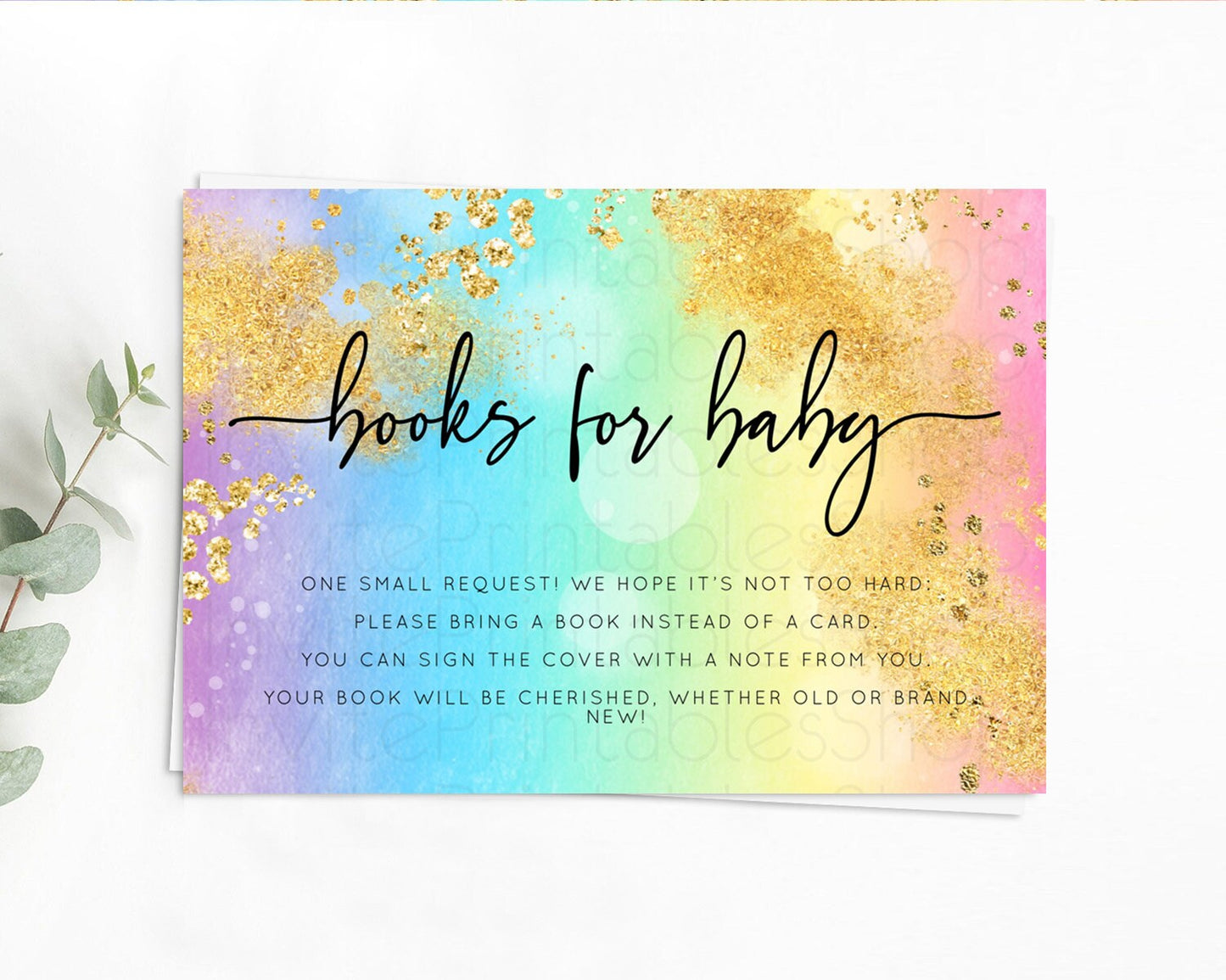 Pastel Books For Baby Card Pastel Rainbow Book Insert Colorful Ombre Watercolor Book Card Confetti Glitter Baby Book Poem Request D10559