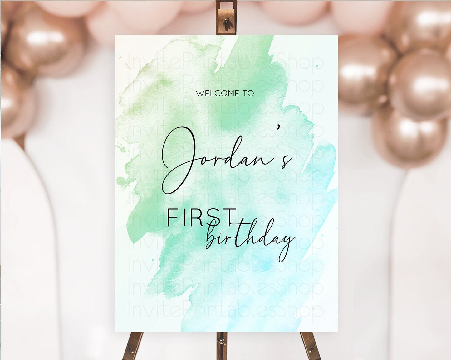 Green Welcome Sign Green Watercolor Welcome Board Pastel Green Party Decor Splash Welcome Poster First Birthday Welcome Sign D10166