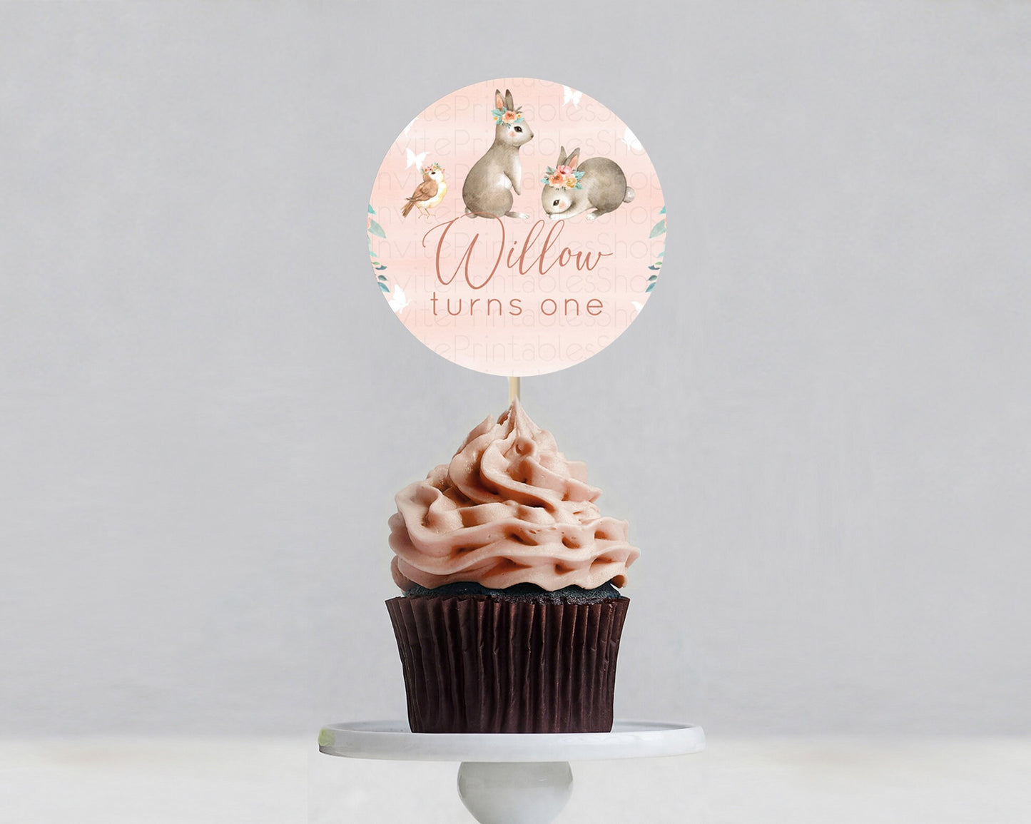 Bunny Cupcake Toppers Floral Bunny Cupcake Toppers Pastel Bunny Cupcake Pastel Watercolor Woodland Flowers Bunny First Birthday D10922