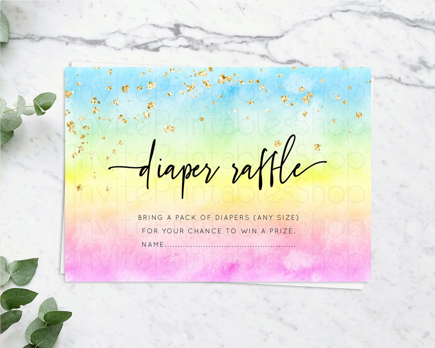 Pastel Diaper Raffle Card Pastel Rainbow Diaper Raffle Insert Colorful Ombre Watercolor Diaper Ticket Confetti Glitter Raffle Game D10480