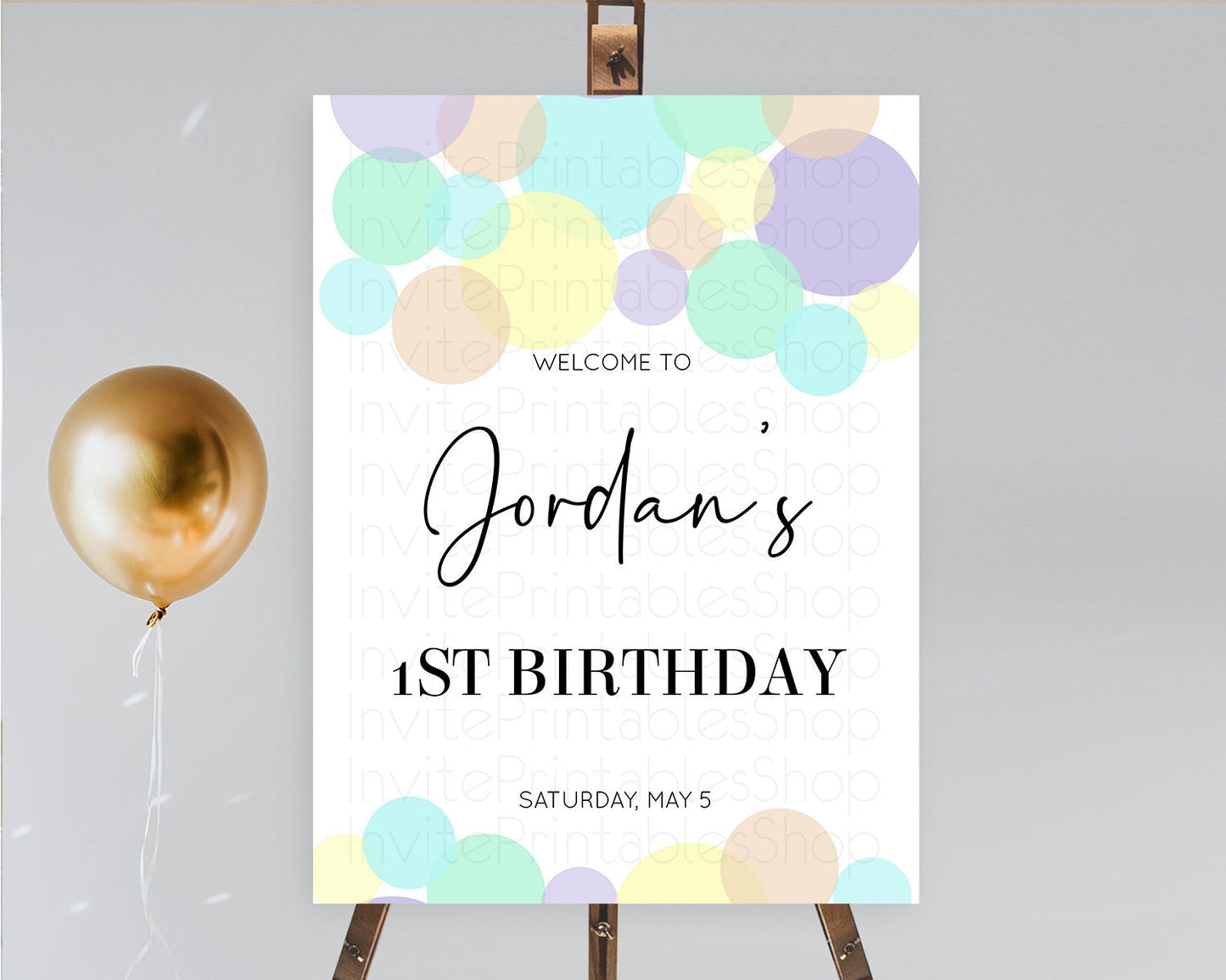 Rainbow Welcome Sign Pastel Welcome Board Pastel Rainbow Confetti Welcome Sign Colorful Bubbles Pastel First Birthday Welcome Sign D10414