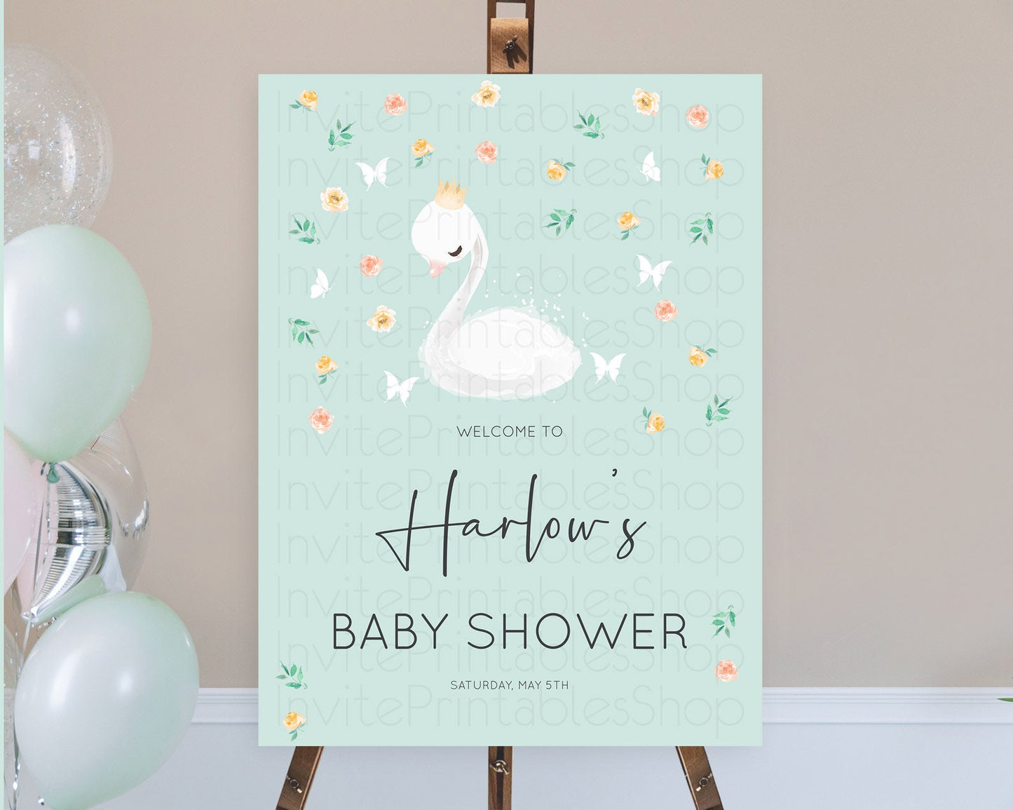 Swan Baby Shower Welcome Board Swan Princess Ballet Welcome Sign Enchanted Swan Lake Secret Garden Pastel Floral Swan Welcome Sign D10905