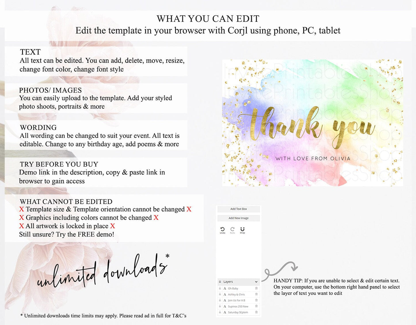 Pastel Thank You Rainbow Thank You Card Colorful Pastel Birthday Thank You Card Confetti Watercolor Pastel Teacher Thank You Cards D10876