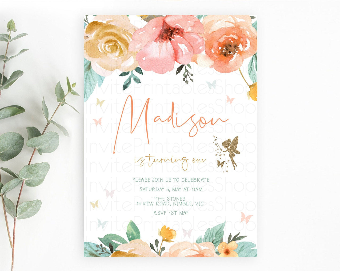 Fairy Birthday Invitation Fairy Invites Fairy Tea Party Fairy Garden Birthday Secret Garden Enchanted Garden Pastel Floral Butterfly D10346