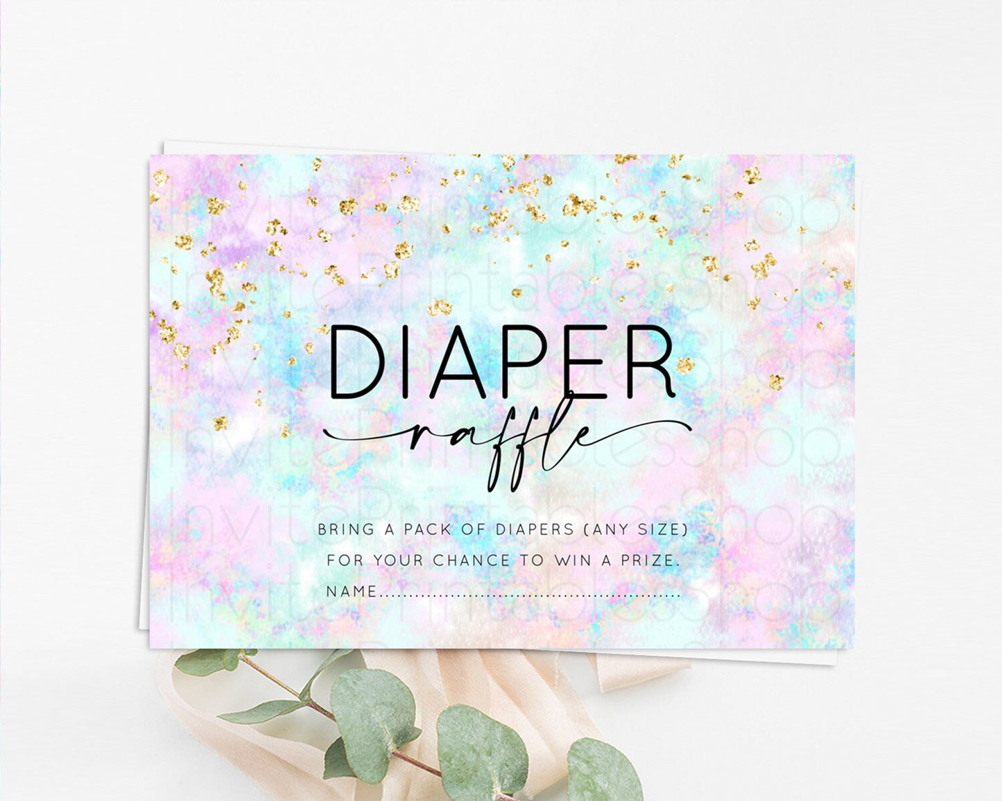 Pastel Diaper Raffle Card Pastel Rainbow Diaper Raffle Insert Colorful Ombre Watercolor Diaper Ticket Confetti Glitter Raffle Game D10652