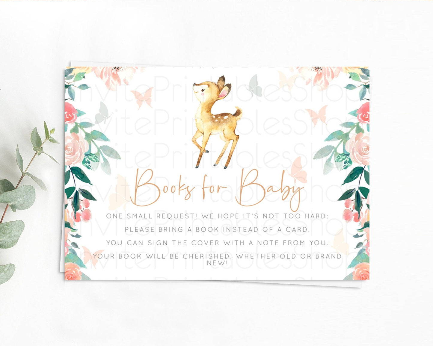 Editable Fawn Books For Baby Card Deer Book Insert Floral Deer Book Card Enc