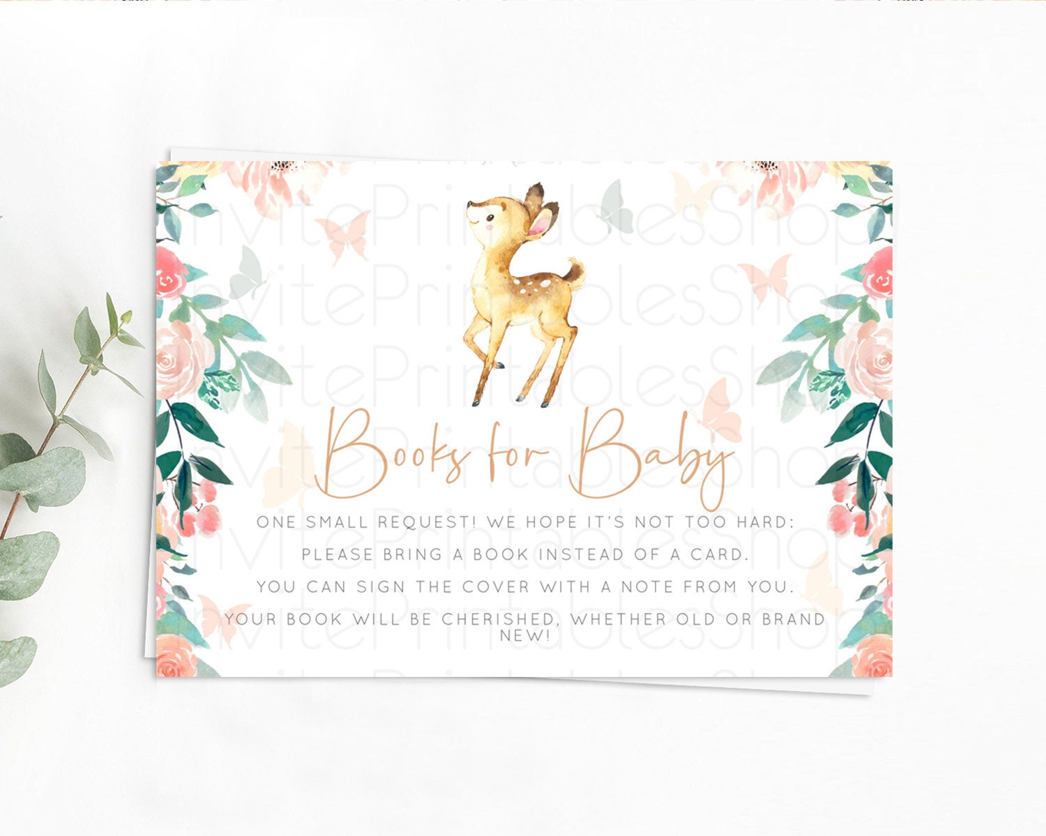 Editable Fawn Books For Baby Card Deer Book Insert Floral Deer Book Card Enc