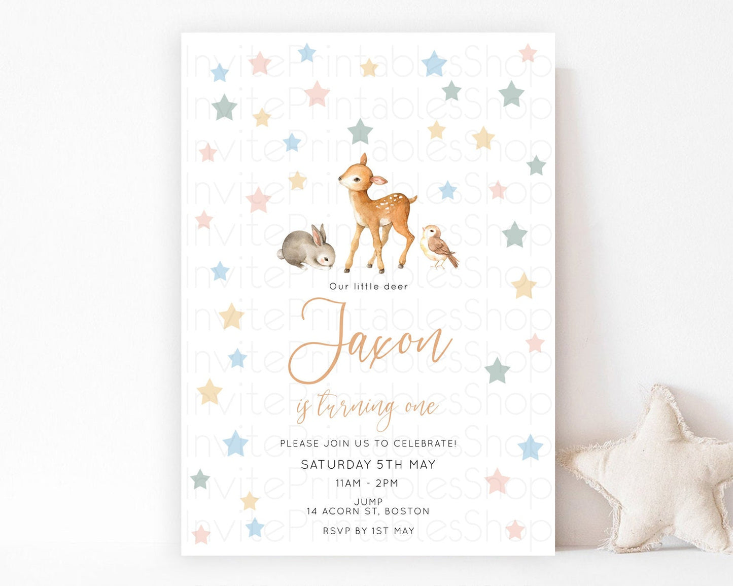 Fawn Birthday Invitation Deer Birthday Invitation Enchanted Forest Party Butterfly Pastel Flowers Whimsical 2nd 1st First Birthday D10918