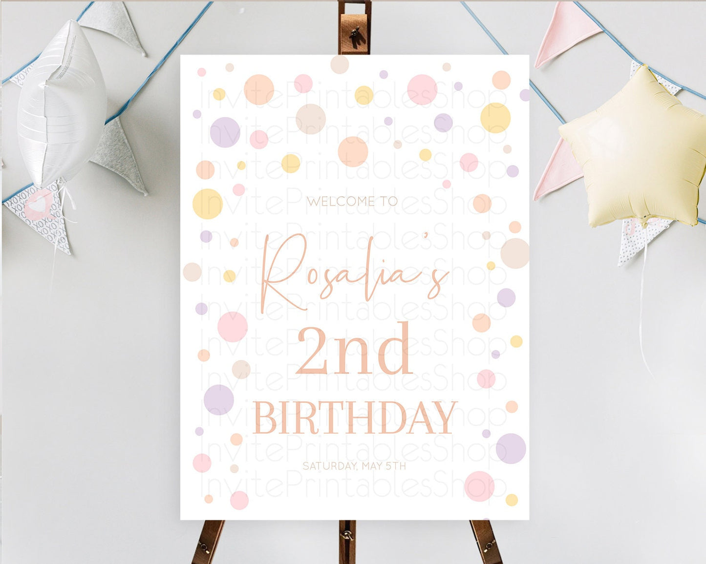 Rainbow Welcome Sign Pastel Welcome Board Pastel Rainbow Confetti Welcome Sign Colorful Bubbles Pastel First Birthday Welcome Sign D10759