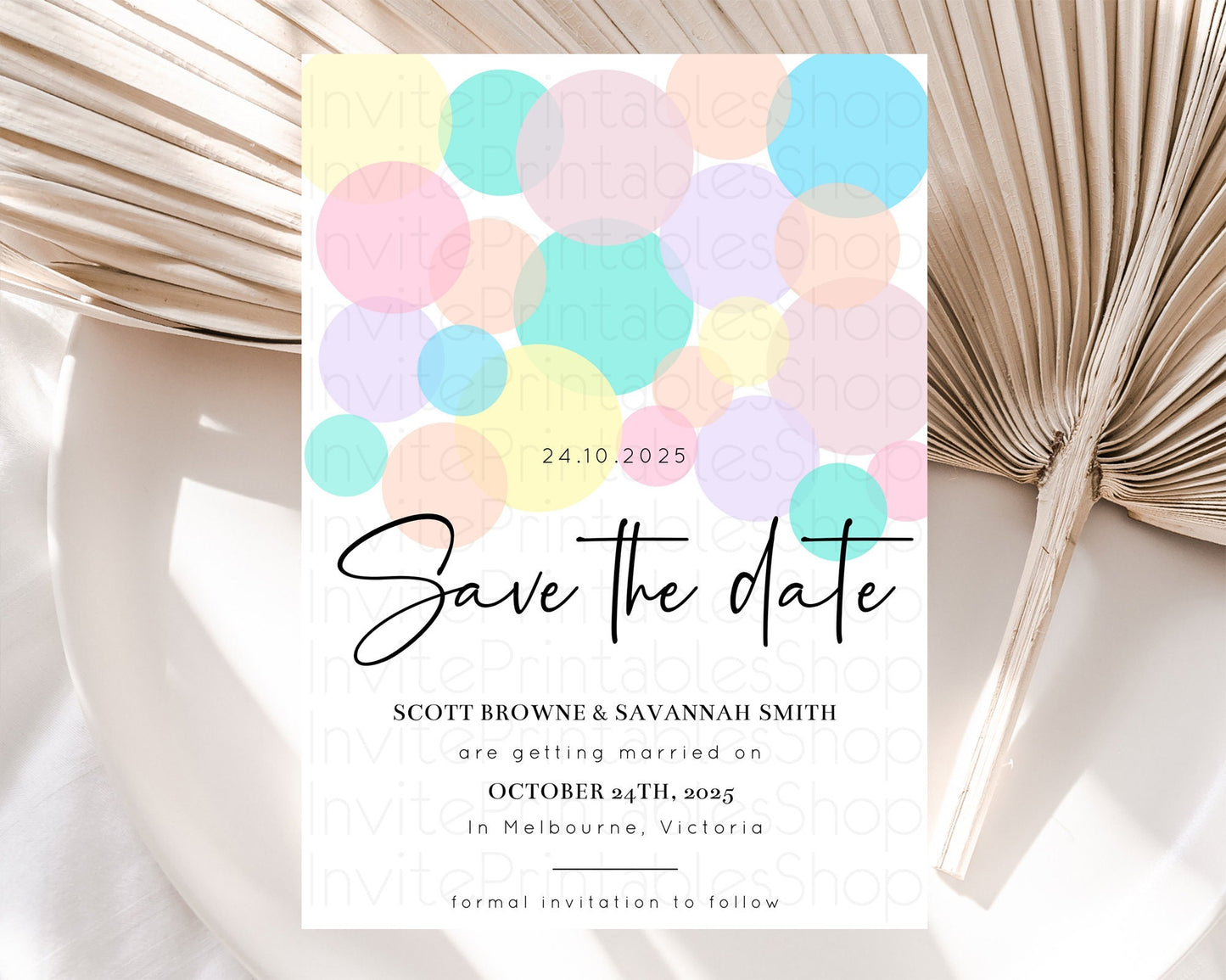 Pastel Confetti Save The Date Template Rainbow Colorful Sprinkles Party For 1st Birthday Baptism Baby Shower Wedding Bridal Shower D10223