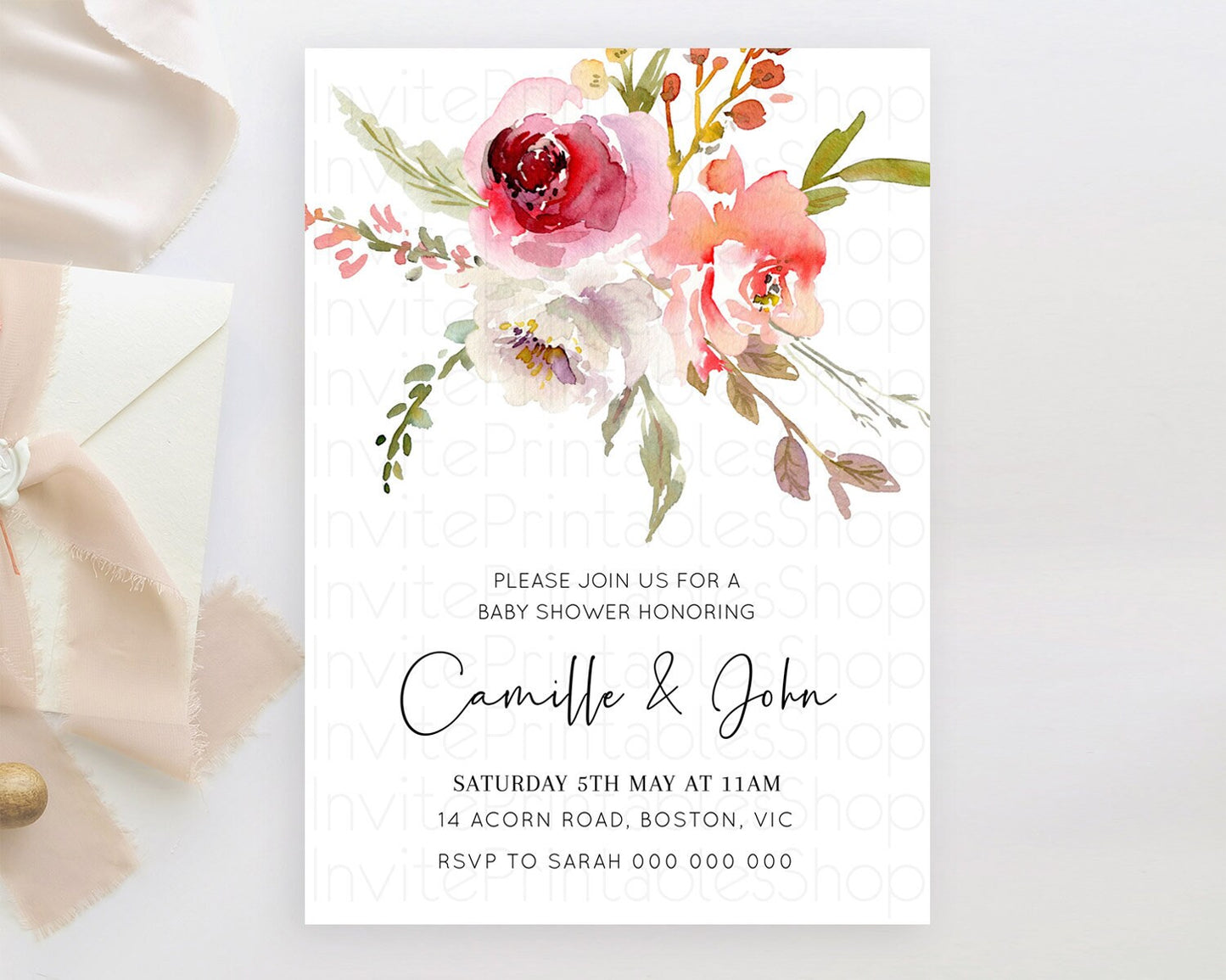 Wildflower Baby Shower Invitation Secret Garden Baby Shower Invitation Pastel Flowers Invite Enchanted Garden Shower Floral Theme D10243