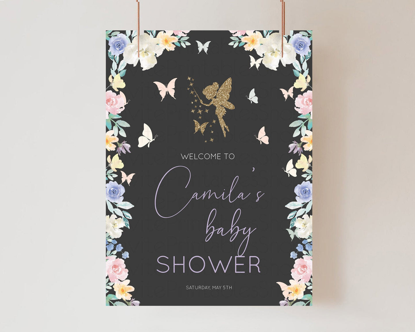 Fairy Baby Shower Welcome Sign Fairy Welcome Board Enchanted Garden Pastel Floral Butterfly Décor Secret Garden Fairy Welcome Sign D10881