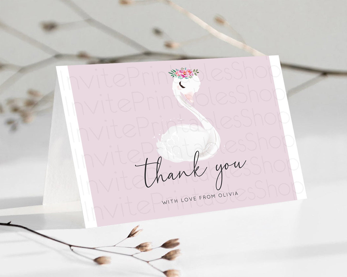 Swan Thank You Swan Princess Ballet Thank You Card Swan Lake Birthday Thank You Cards Secret Garden Pastel Floral Teacher Thank You D10758