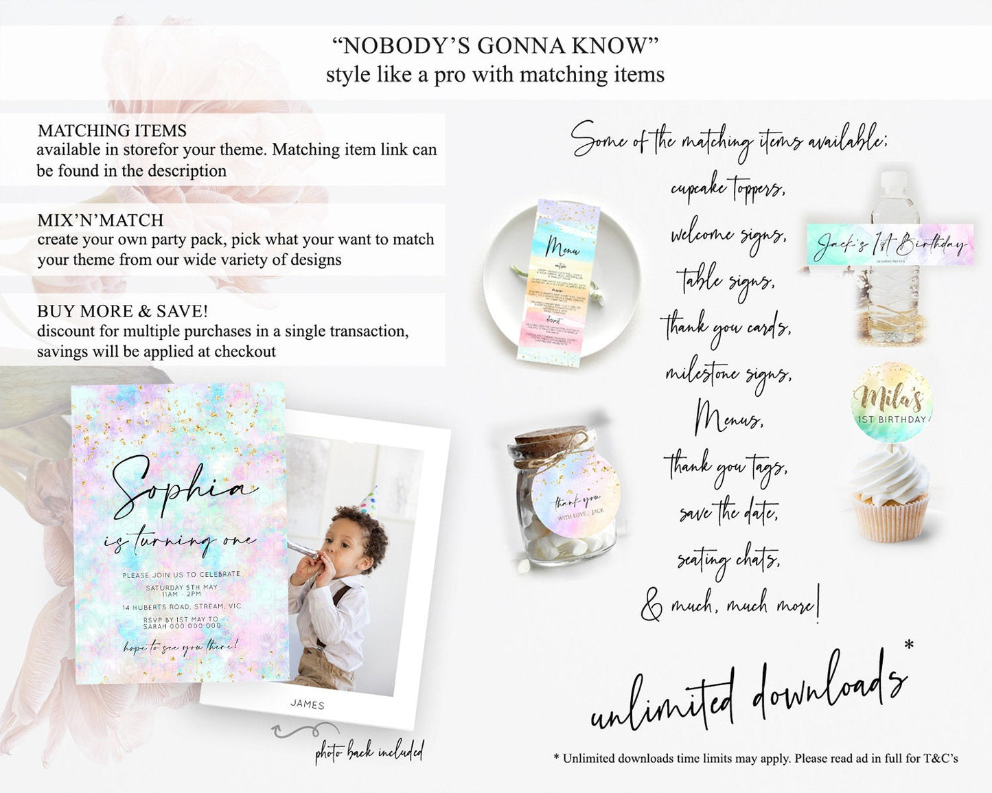 Rainbow Birthday Invitation Colorful Pastel Watercolor Invitation Gold Glitter Sprinkles Ombre Pastel 1st 2nd 3rd Birthday D10652