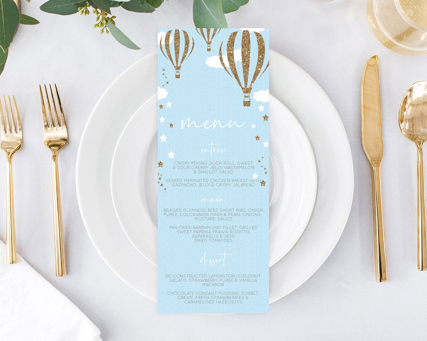 Hot Air Balloon Menu Hot Air Balloon Menu Template Hot Air Balloon Table Decor Adventure Awaits Dinner Dessert Party Food Menu D10332