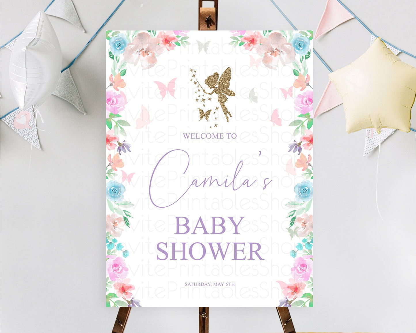 Fairy Baby Shower Welcome Sign Fairy Welcome Board Enchanted Garden Pastel Floral Butterfly Décor Secret Garden Fairy Welcome Sign D10126