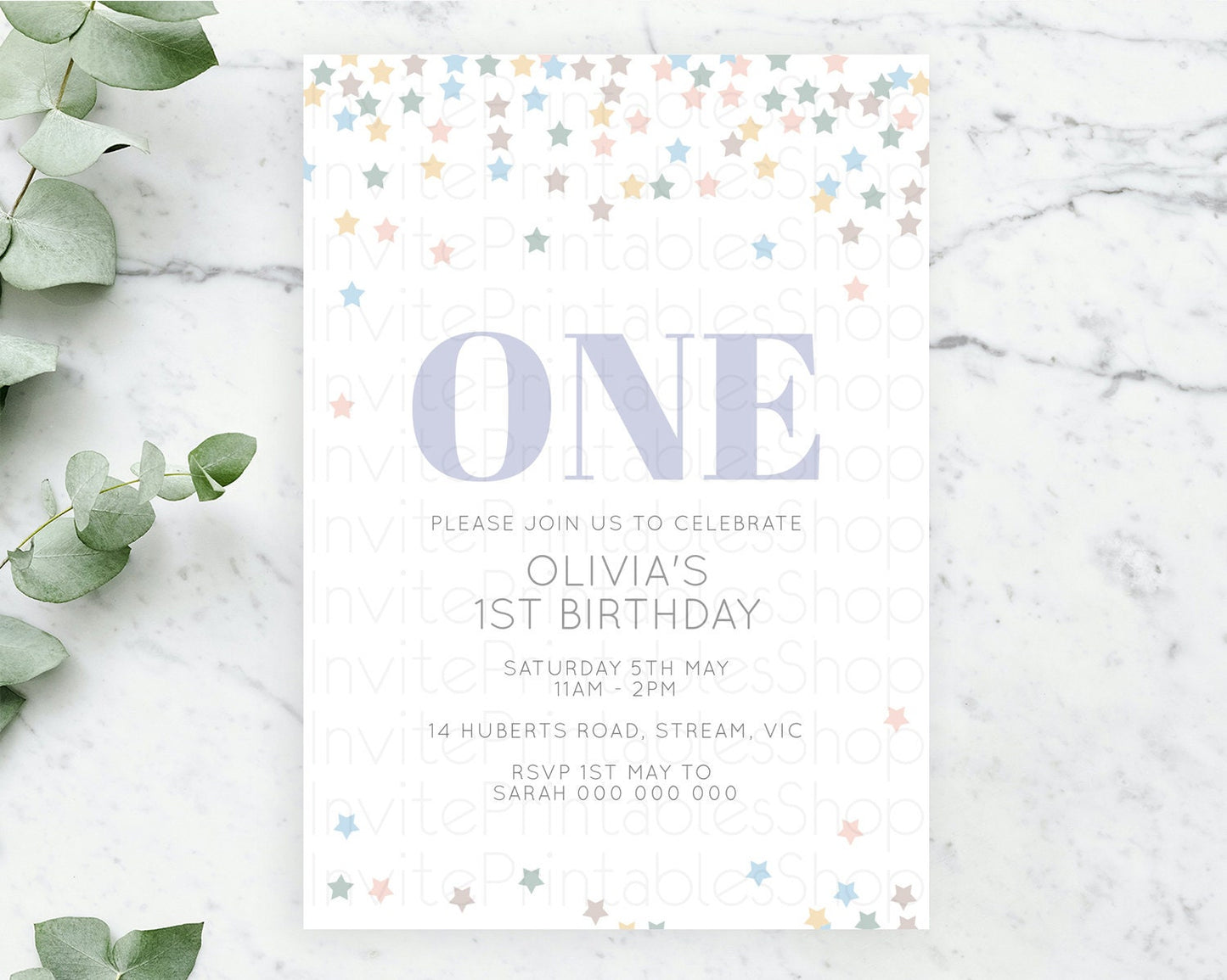 Star Birthday Invitation Pastel Stars Invite Shooting Star Party Rainbow Colorful Confetti Twinkle Little Star 2nd First Birthday D10795
