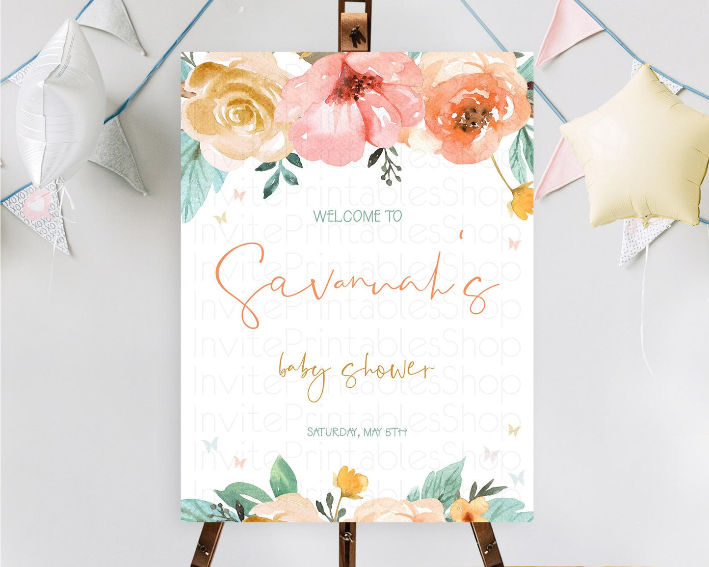 Secret Garden Baby Shower Welcome Sign Wildflower Welcome Board Pastel Flower Garden Welcome Poster Boho Wildflower Welcome Sign D10347