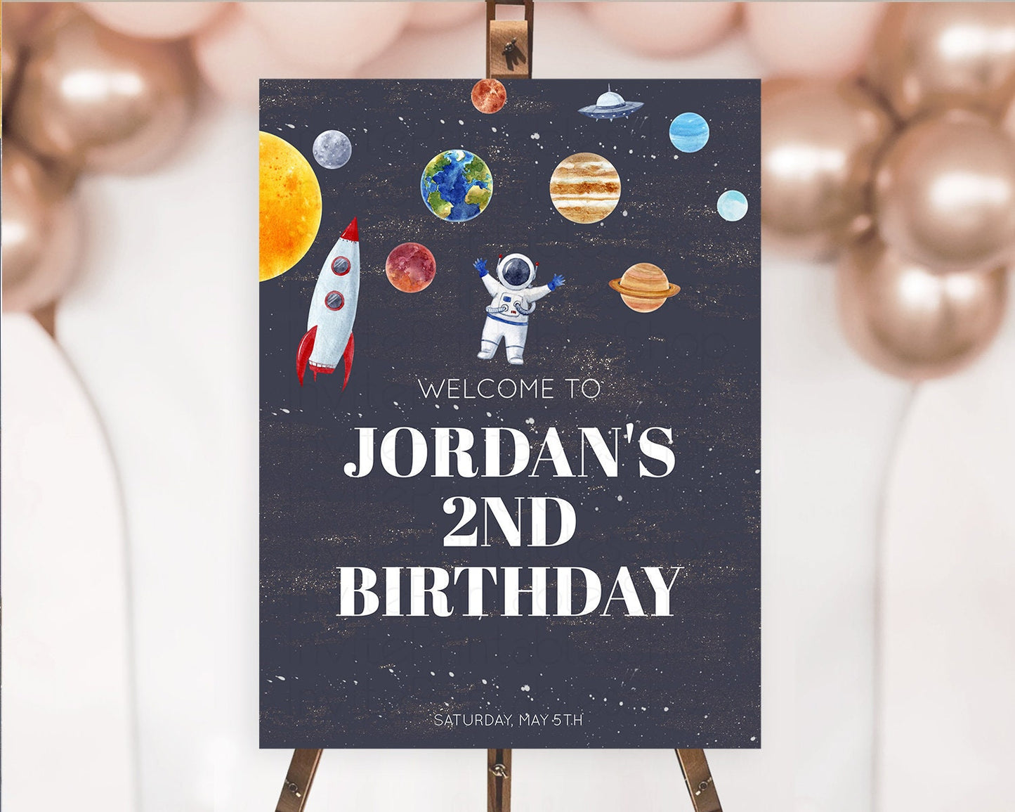 Space Birthday Welcome Sign Space Welcome Board First Trip Around the Sun Welcome Poster Planets Solar System ONE year Birthday Sign D10144