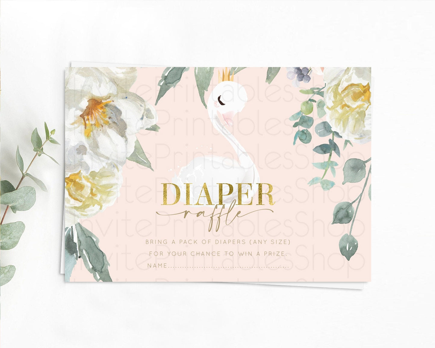 Swan Diaper Raffle Card Swan Princess Ballet Diaper Raffle Insert Enchanted Swan Lake Diaper Ticket Secret Garden Floral Raffle Game D10115