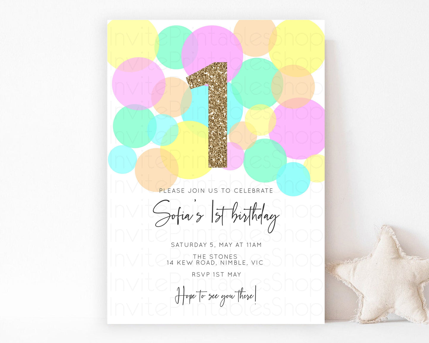 Bubbles Birthday Invitation Rainbow Confetti Invite Pastel Sprinkles Invite Pastel Colorful Art Fun Simple Birthday Invite 1st 2nd 3rd