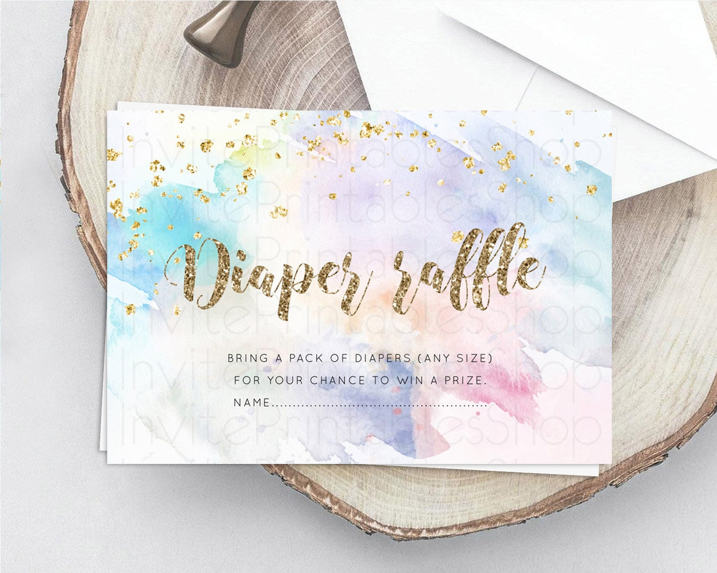 Pastel Diaper Raffle Card Pastel Rainbow Diaper Raffle Insert Colorful Ombre Watercolor Diaper Ticket Confetti Glitter Raffle Game D10421