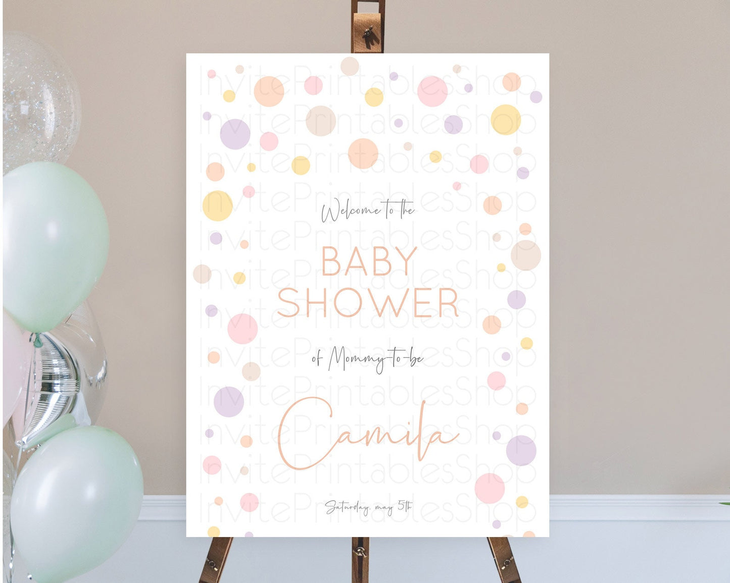 Rainbow Baby Shower Welcome Sign Pastel Welcome Board Pastel Rainbow Confetti Welcome Sign Colorful Bubbles Pastel Welcome Sign D10759