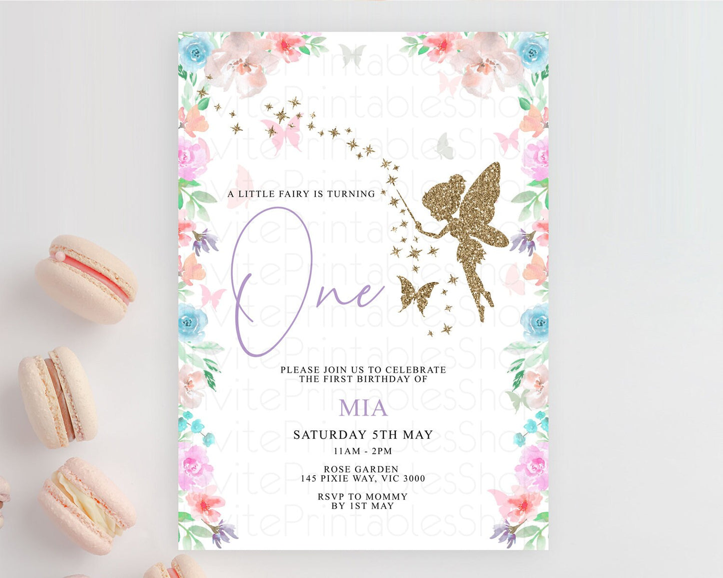 Fairy Birthday Invitation Fairy Invites Fairy Tea Party Fairy Garden Birthday Secret Garden Enchanted Garden Pastel Floral Butterfly D10126