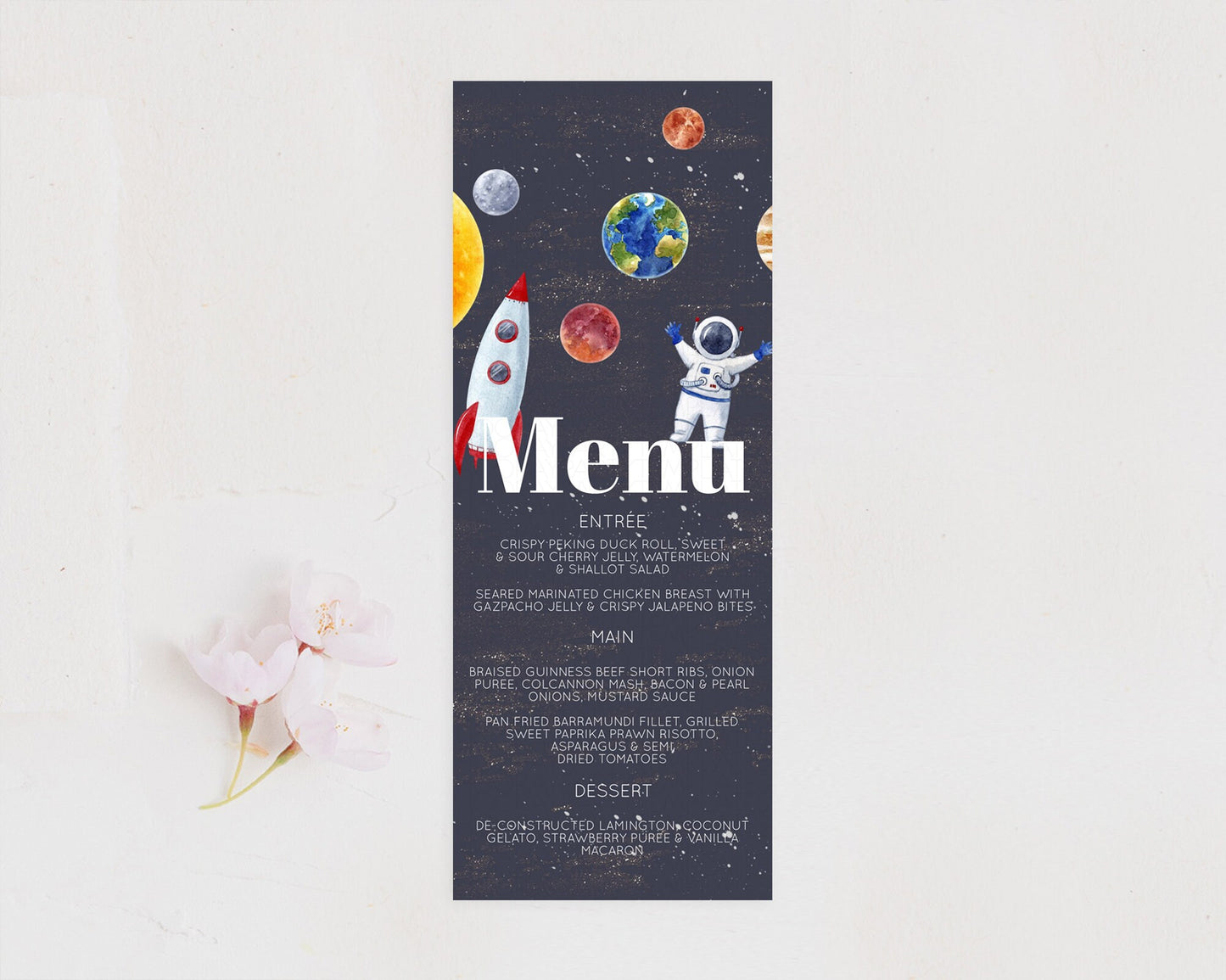 Space Menu Space Menu Template First Trip Around the Sun Table Decor Planets Solar System ONE year Food Menu Dinner Dessert Menu D10144